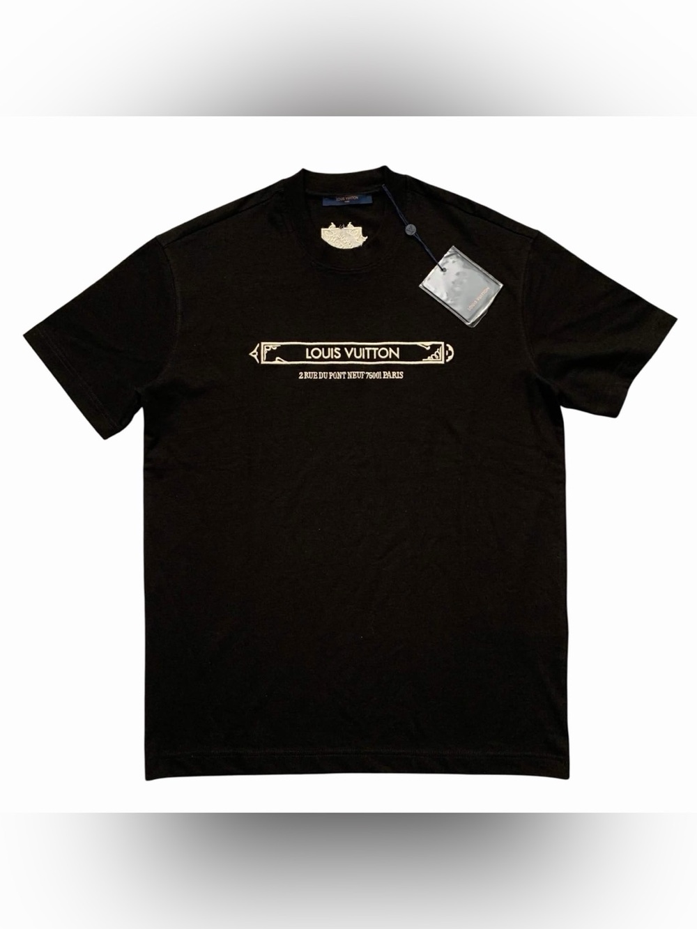 Louis Vuitton Black T-Shirt with Cream Logo Plaque